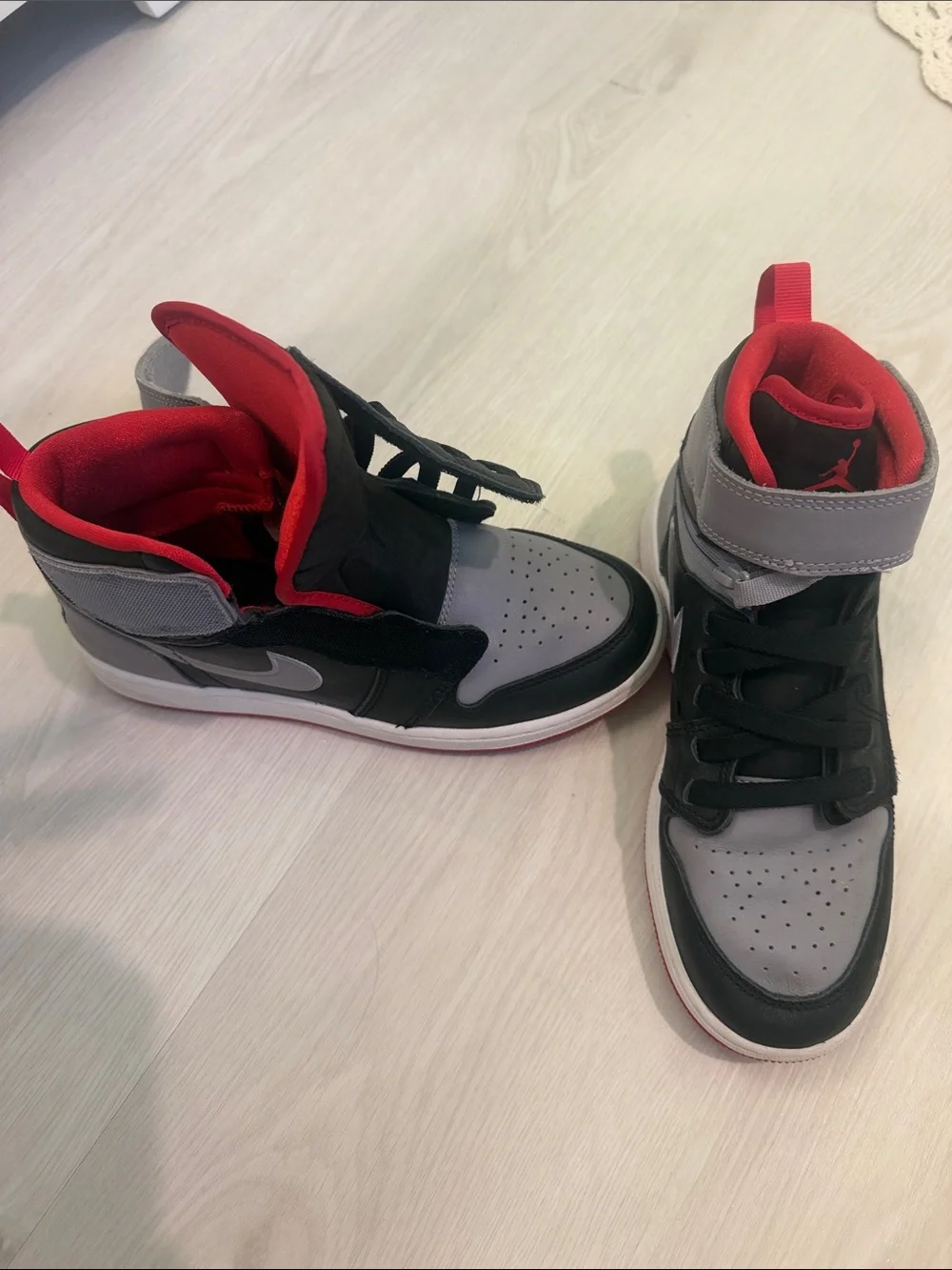 Kids High-Top Sneakers in Black, Gray & Red - Athletic Style